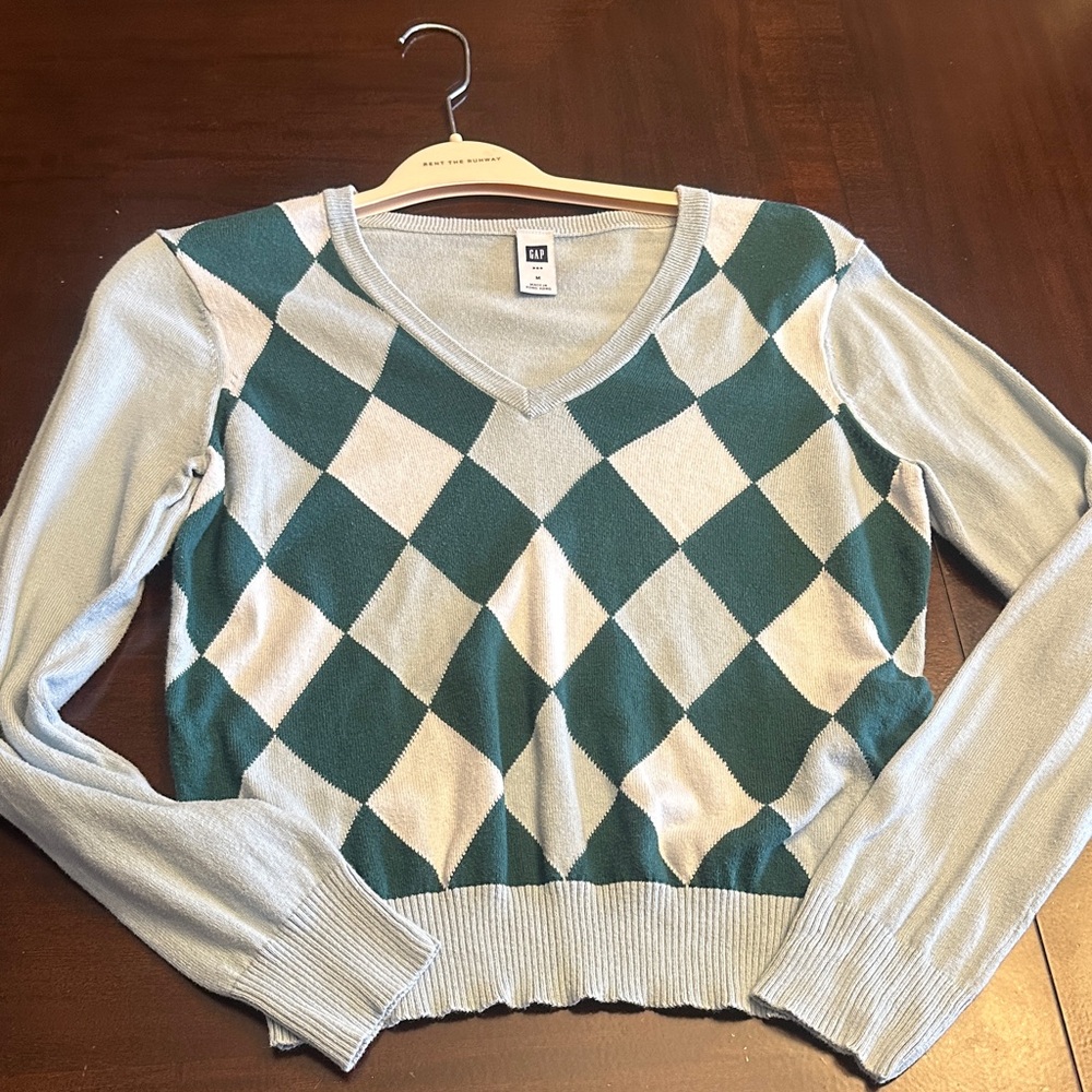 Gap Argyle V-Neck Sweater - teal, seafoam mint and White